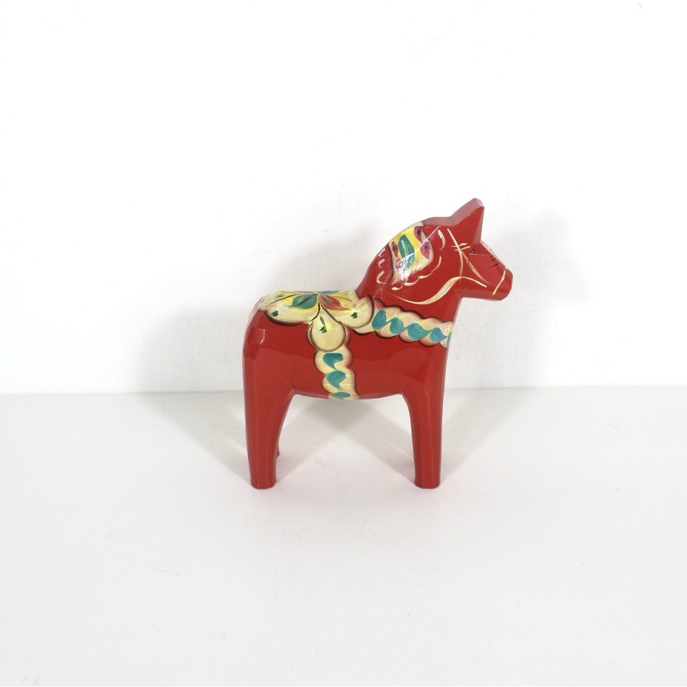 Vintage Swedish Dala Horse by GRANNAS A OLSSONS Folk Art Red Orange